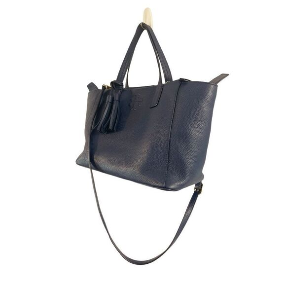 Tory Burch Thea Navy Leather Tote Satchel Purse Women’s Luxury Bag - Picture 6 of 15